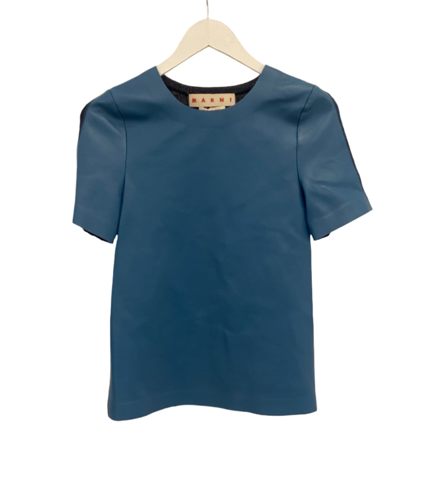 Leather Front Knit Back Top