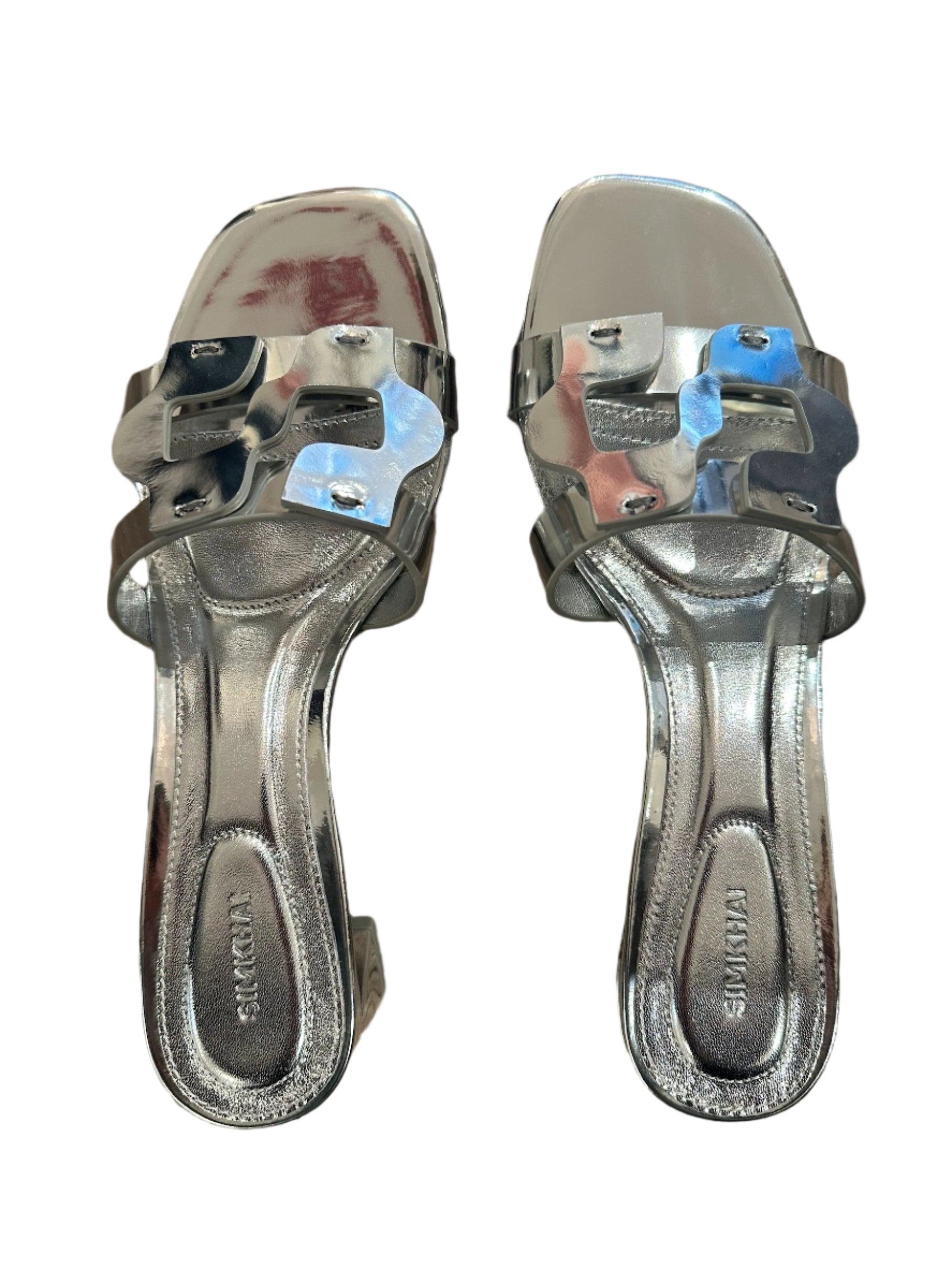 Monogram Metallic Block Heel
