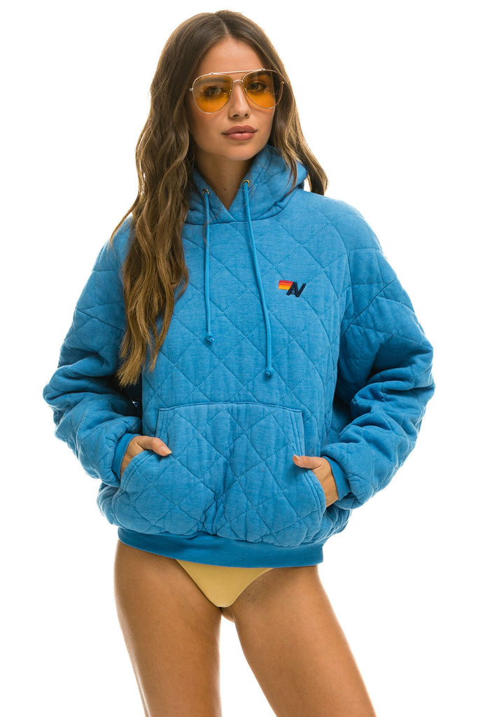Aviator Nation Quilted Pullover Hoodie Ocean Blue Model Front Image